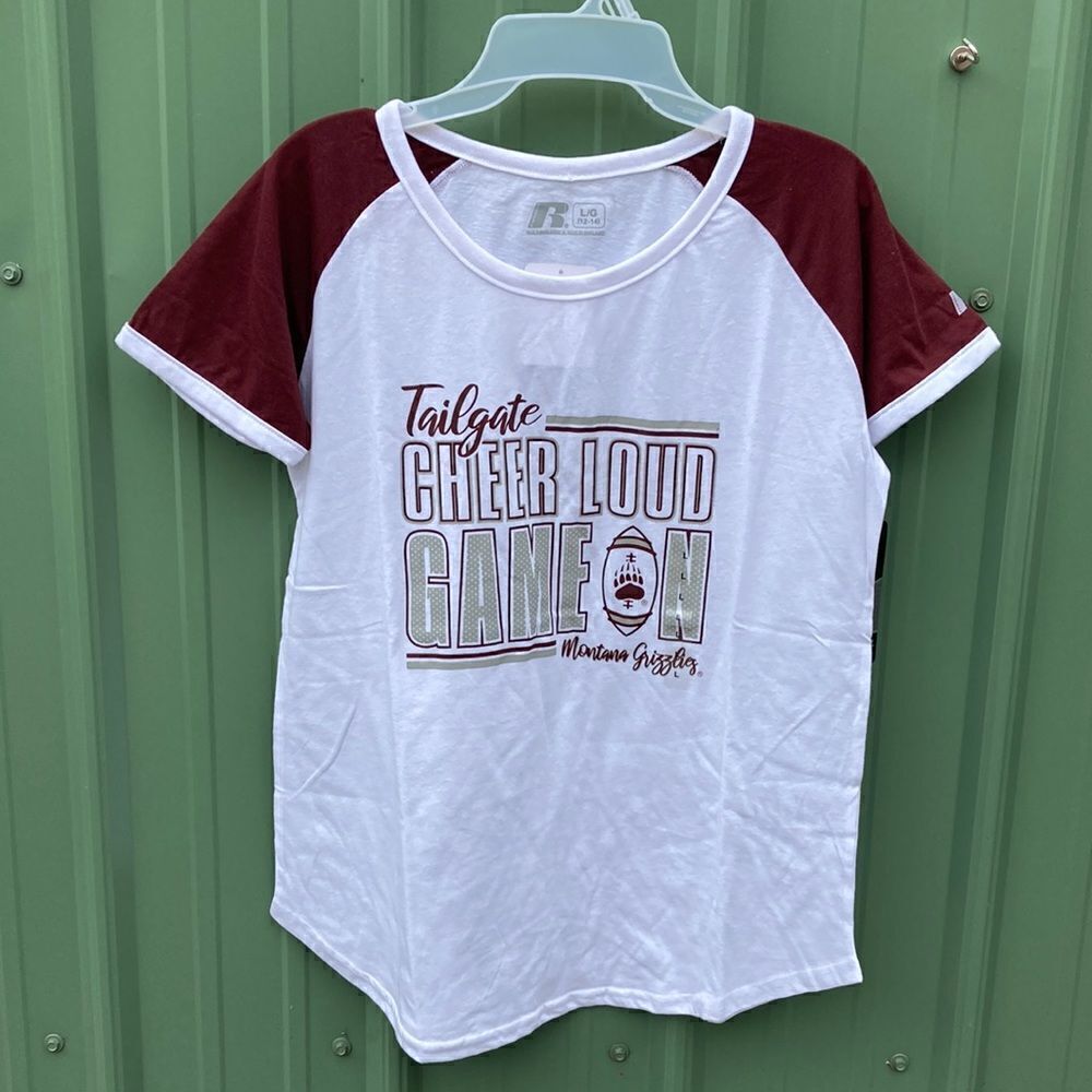 Women’s Montana Giz Football Team Short Sleeve Grizzlies Tailgate T-Shirt Size L